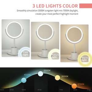 Supporto del telefono cellulare di 360 gradi girevole cosmetico illuminato luci Led rotondo specchio per il <span class=keywords><strong>trucco</strong></span> di vanità con lo stoccaggio - Product Image 5