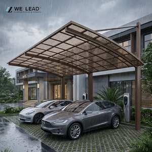 Abri de voiture en aluminium WE LEAD pour 2 voitures, toit plat, imperméable, design moderne, abri de stationnement extérieur avec toit transparent - Product Image 5