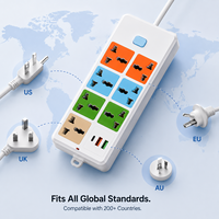 Regleta de alimentación industrial universal de alta resistencia de 3-8 vías, 2500W 10A con 1 puerto Tipo-C y 2 puertos USB-A, enchufe de extensión IP44