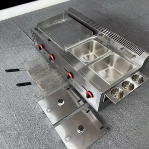 Fabrieks Directe Verkoopprijs Commerciële Gasbakplaat En Friteuse Roestvrijstalen Vlakke Plaat Gasbakplaat Met 2-Tank Friteuse - Product Image 1