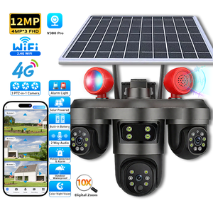 Cámara de Seguridad Solar Inalámbrica 4G con WiFi de 12MP y 6K, 3 Lentes PTZ en 1, V380 Pro, para Exteriores, con Tarjeta SIM 4G - Product Image 1