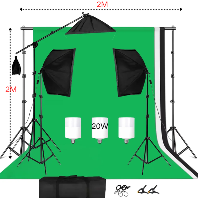 Photo Studio 2M Light Stand 1.6X2M Muslin Green Screen Backdrop Photography Lighting Kit