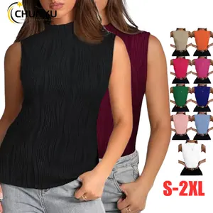 Women's Summer Casual Crewneck Slim Fit Solid Sleeveless Textured Tank Tops for Women Basic T Shirts Business Blouse