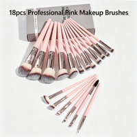 Ensemble de 18 pinceaux de maquillage professionnels roses, fibres synthétiques, virole en aluminium, manche en résine ABS, pinceaux de maquillage pour le visage entier, logo personnalisé