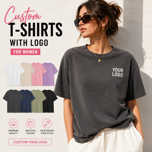 เสื้อยืดคัสตอมพร้อมโลโก้ ผู้หญิง ทรงหลวม คอกลม แขนสั้น สีพื้น ผ้าฝ้ายเจอร์ซีย์ 100% ใส่สบายๆ สำหรับฤดูใบไม้ผลิและฤดูร้อน - Product Image 1