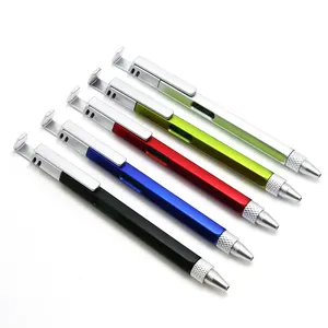 plastic 6 in 1 multi function tool phone holder level ruler ballpoint pen with screwdriver