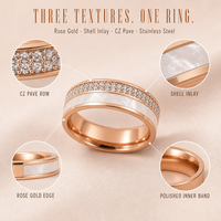 Bague en acier inoxydable plaqué or rose avec incrustation de coquillages et pavé de zircone cubique, non ternissable, délicate, pour femme, pour mariage ou promesse, étanche, vente en gros