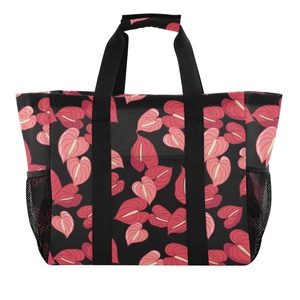 Red Anthurium Flower Hawaii Print Large Canvas <b>Dust</b> <b>Bag</b> <b>Handbag</b> Wide-open Clothes Storage Laundry Basket with Mesh Pocket - Product Image 2