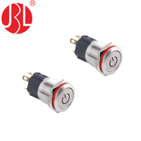 PBM-16A-P11Z-C-S Interrupteur à bouton-poussoir plat anti-vandalisme 16 mm avec symbole d'alimentation LED RGB rétroéclairé, montage sur panneau, acier inoxydable IP65