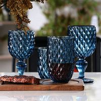Gobelet en verre bleu royal élégant pour la décoration de table de mariage, verre à vin de luxe gaufré, coupe décorative pour les fêtes