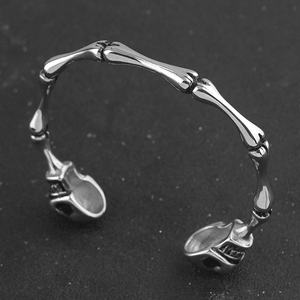 Bracelets manchette en acier inoxydable pour femmes, motif tête de mort squelette, en gros, bracelets joncs argentés tendance - Product Image 4