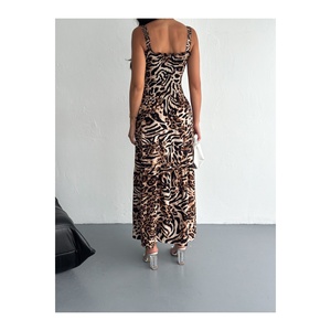 Women's Leopard Print Strappy Layered Long <b>Dress</b> Woven Viscose 125 Cm Casual Wear - Product Image 6