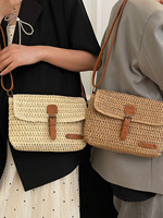 Tas Selempang Jerami Retro Baru Kustom 2026, Tas Wanita Kasual Anyaman, Tas Pantai Perjalanan Musim Panas