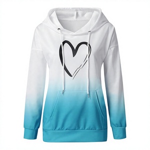 Sudadera con Capucha Degradada para Mujer con Estampado de Corazón, Manga Larga, Transpirable, Tejida, con Diseño de Logotipo Frontal, para Otoño - Product Image 1