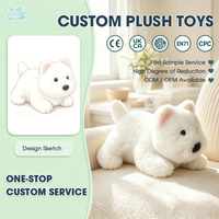 Peluche chien blanc Kawaii, jouet en peluche doux et moelleux, chiot Westie avec oreilles roses, cadeau d'anniversaire pour enfants, OEM