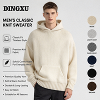 Sweat à capuche en maille oversize pour homme, beige, chaud pour l'hiver, avec poche kangourou, poignets et ourlet côtelés