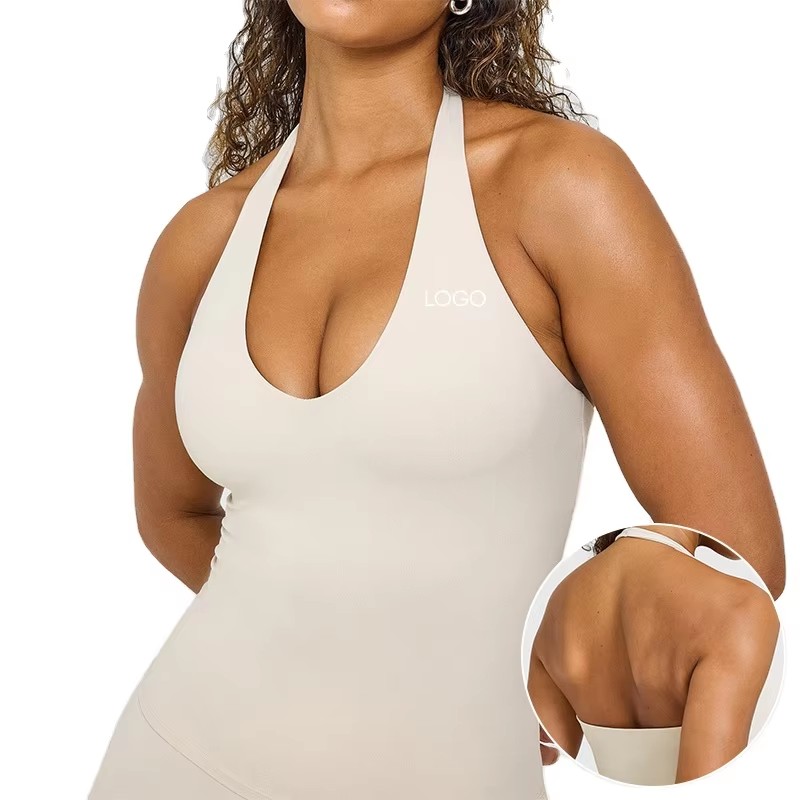 LY New Janya Women's Deep V Neck Lightweight Sweat-Wicking Spandex/Nylon Four-Way Stretch Sleeveless Backless Gym Yoga Top