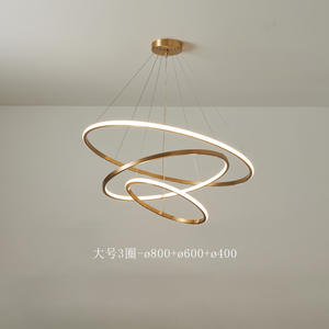 Lustre de salle à manger minimaliste en cuivre massif à 3 niveaux, style postmoderne nordique, luminaire suspendu multicouche pour salon et chambre à coucher - Product Image 2