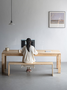Mesa de Comedor y Mesa de Trabajo de Estilo Japonés, Minimalista, de Madera de Fresno con Mosaico de Troncos - Product Image 3