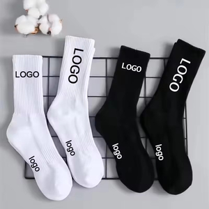 Men White Breathable Cotton Mid Calf Crew <b>Socks</b> Letter Design Athletic Basketball Long Tube Deodorant Sports <b>Socks</b> High Quality - Product Image 3