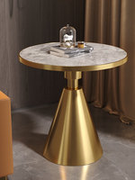 Table d'appoint de luxe en métal au design nordique avec plateau en marbre et dalle de pierre pour salon, balcon, hôtel, chevet – Table à thé pour petit appartement