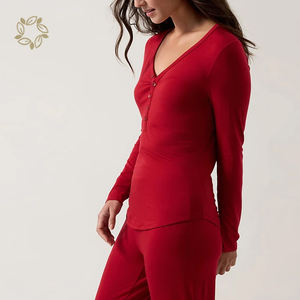 Vêtements de nuit pour femmes, Henley, t-shirt de sommeil à boutons et Jogger, pyjama de maternité en bambou, pyjama de grossesse écologique - Product Image 2