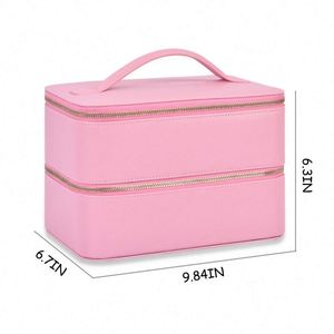 BSCI Factory Travel Jewelry Storage Case Vintage Leather Jewelry Gift <b>Box</b> Portable Pink Jewelry Bag - Product Image 2