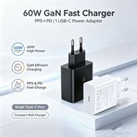 Chargeur mural USB-C HNT 60W GaN PD3.0 PPS, charge rapide, port Type-C unique, prise EU, pour iPhone iPad Pro Samsung Galaxy S24 Ultra