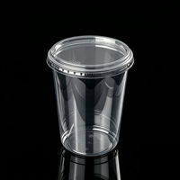 Gobelet en plastique jetable à paroi simple en PET de 32 oz, certifié ISO14001, de qualité alimentaire, avec couvercle plat, pour fruits, yaourts, desserts, prêt à consommer