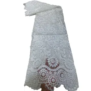 人気のアフリカ生地ネット生地Tissu de dentelle de broderie de fleurs 3D花刺繍レース生地スパンコール付きドレス用