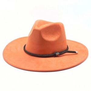 Chapeau Fedora en daim à large bord pour femme avec logo personnalisé et décoration en corde de cuir PU - Product Image 1