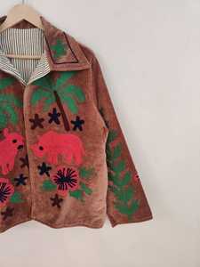 Handcrafted <b>Velvet</b> Suzani Bomber <b>Jacket</b> Brown Boho Embroidery Colorful Animals Flowers Reversible Breathable Eco-Friendly Short - Product Image 4