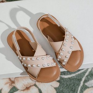 Sandales d'été de haute qualité pour enfants, en PU, à bout ouvert, avec perles, pour filles - Product Image 1