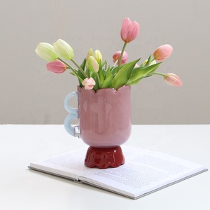 Vaso in <span class=keywords><strong>Vetro</strong></span> <span class=keywords><strong>Colorato</strong></span> Senza Piombo con Bordi Ondulati, Artigianale, Ecologico, Bocca Larga, Durevole, <span class=keywords><strong>Centrotavola</strong></span> Moderno - Product Image 6