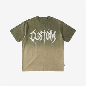 T-shirt <span class=keywords><strong>Uomo</strong></span> Personalizzata con Sfumatura Dip-Dye, Cotone Pesante 100%, Lavaggio Acido Vintage, Grafica <span class=keywords><strong>Gotica</strong></span> con Lettere, Streetwear Oversize - Product Image 2