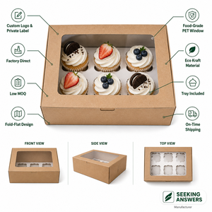Caja de Pastel Rectangular de <span class=keywords><strong>Papel</strong></span> Kraft con Ventana Transparente, Apta para Alimentos, Personalizable, para Cupcakes, Tartas de Huevo, Pastelería, Comida para Llevar, Wenzhou - Product Image 1