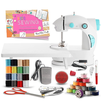 Kit de machine à coudre électrique portable mini pour débutants, cadeau pour enfants avec guide, table d'extension, échantillons de tissus