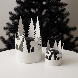 2026 Christmas Home Tabletop Votive Holder Iron Metal Handmade with Tree and Deer Cutwork Design - Product Image 2