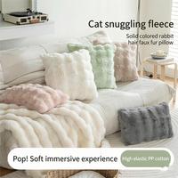 Coussin carré en peluche à bulles, housse de coussin en velours de couleur unie, housse de coussin moelleuse portable pour l'hiver, pour salon, canapé, lit