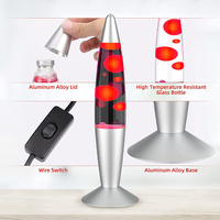 Lampe de table LED en verre en forme de fusée, 13 pouces, corps en aluminium arc-en-ciel, avec paillettes colorées, style lampe à lave, E14/E26, vente en gros