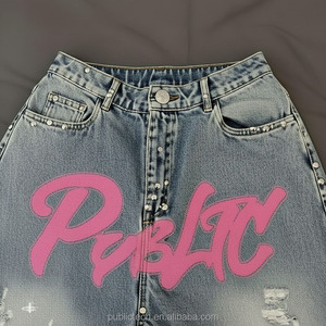 กางเกงยีนส์สไตล์เรโทรผ้าฝ้ายแท้ 100% - ตกแต่งด้วยงานปัก/ขาดและลายโมเสกพ่นสี มีบริการปรับแต่งอื่นๆ - Product Image 4