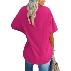 OEM Custom Women's T-shirt Spring Summer Loose Half-sleeved V-neck Cotton Tunic Tops