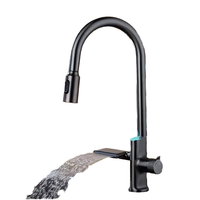 Robinet de cuisine moderne en laiton à commande par capteur, installation monotrou, eau chaude/froide, cascade, noyau en céramique, douchette extractible
