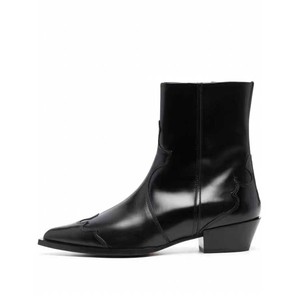 Flangesio <span class=keywords><strong>chelsea</strong></span> botte bouts pointus et talons épais en cuir verni noir mode bottes Sexy pour femmes bottes de motard en cuir - Product Image 2