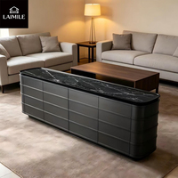 Buffet de luxe moderne avec dessus en marbre naturel, tiroirs incurvés, surface brillante, armoire de rangement pour salle à manger de villa
