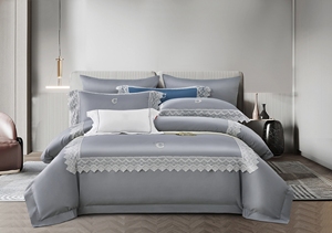 Ensemble de draps de lit d'hôtel de luxe vert armée avec motif brodé refroidissant ensemble de draps Queen Size 4 pièces - Product Image 6