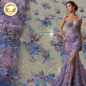 <span class=keywords><strong>Tela</strong></span> de Encaje con Bordado de Flores 3D de Última Moda con Apliques de Lentejuelas Multicolores para Vestidos - Product Image 1