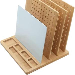 Organizador de oficina de madera HoffengWell, estante de almacenamiento de escritorio de 4 capas para documentos, libros, archivos, color madera natural, forma rectangular - Product Image 5