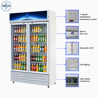 Grand Réfrigérateur Vertical à Boissons, Vitrine Réfrigérée à 2 Portes Vitrées, Compresseur Efficace, Congélateur et Réfrigérateur Ouvert