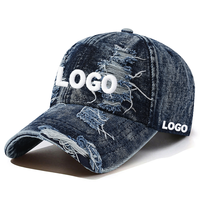 Casquette de baseball vintage délavée à 6 panneaux en denim, avec logo personnalisé brodé en 3D, pour hommes et femmes